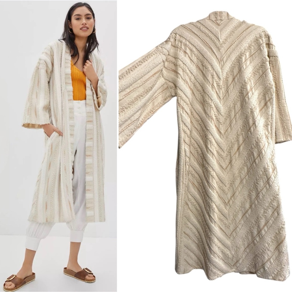 Anthropologie x Ollari Renee Kimono Textured Cotton Duster Cardigan Jacket L